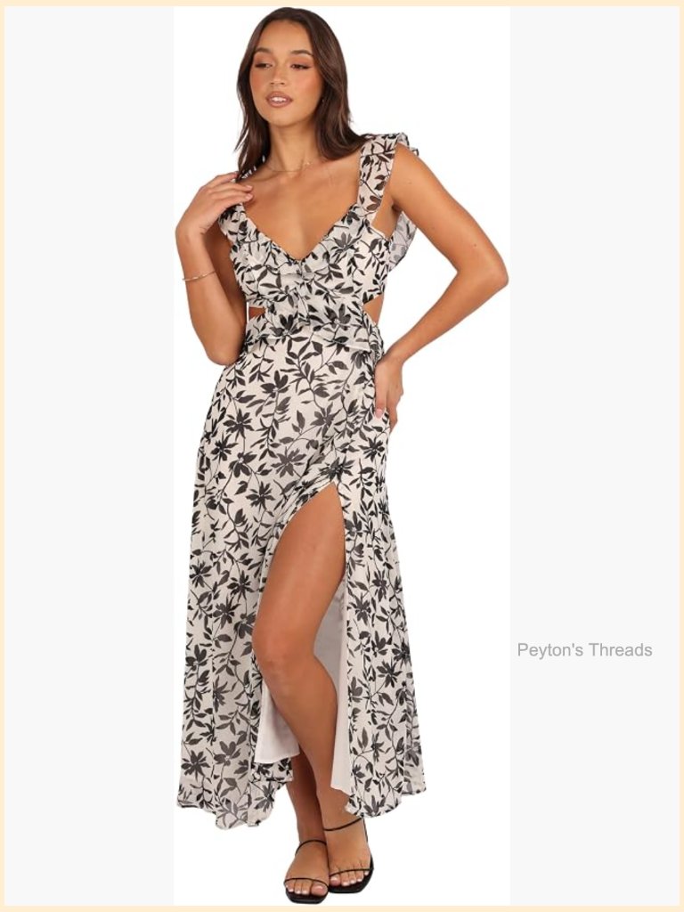 Ruffle Maxi Dress V-Neck Sleeveless Open Back Side Split